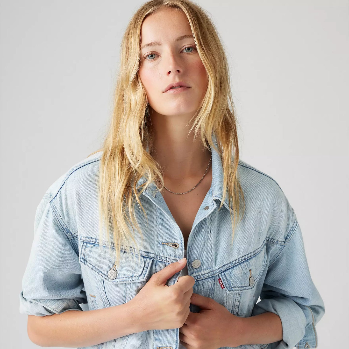 Giacca Shrunken anni 90 in denim chiaro