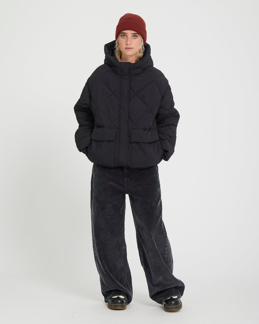 Giacca Out of boxy puff con cappuccio nero