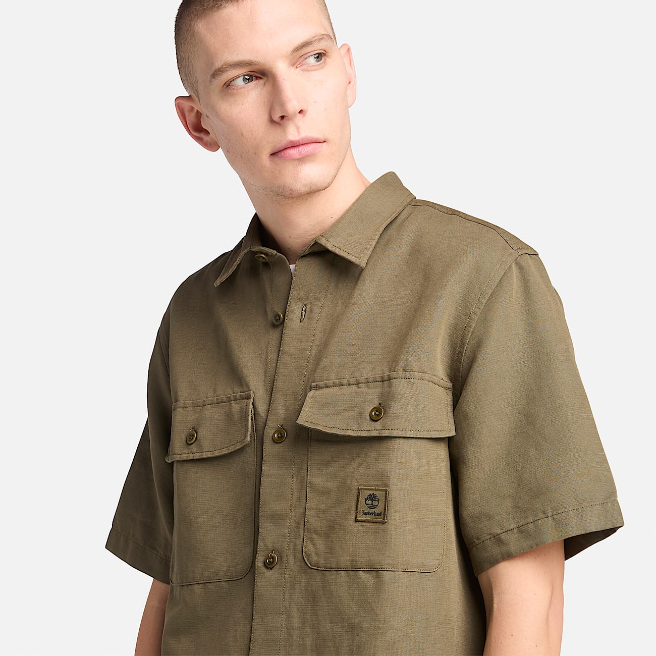 Camicia in cotone e lino verdone