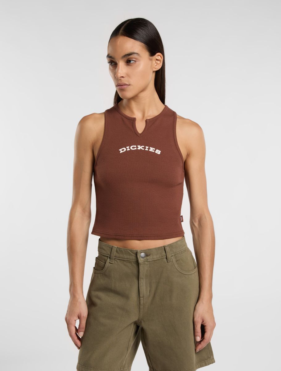 Canotta con scollo a V marrone