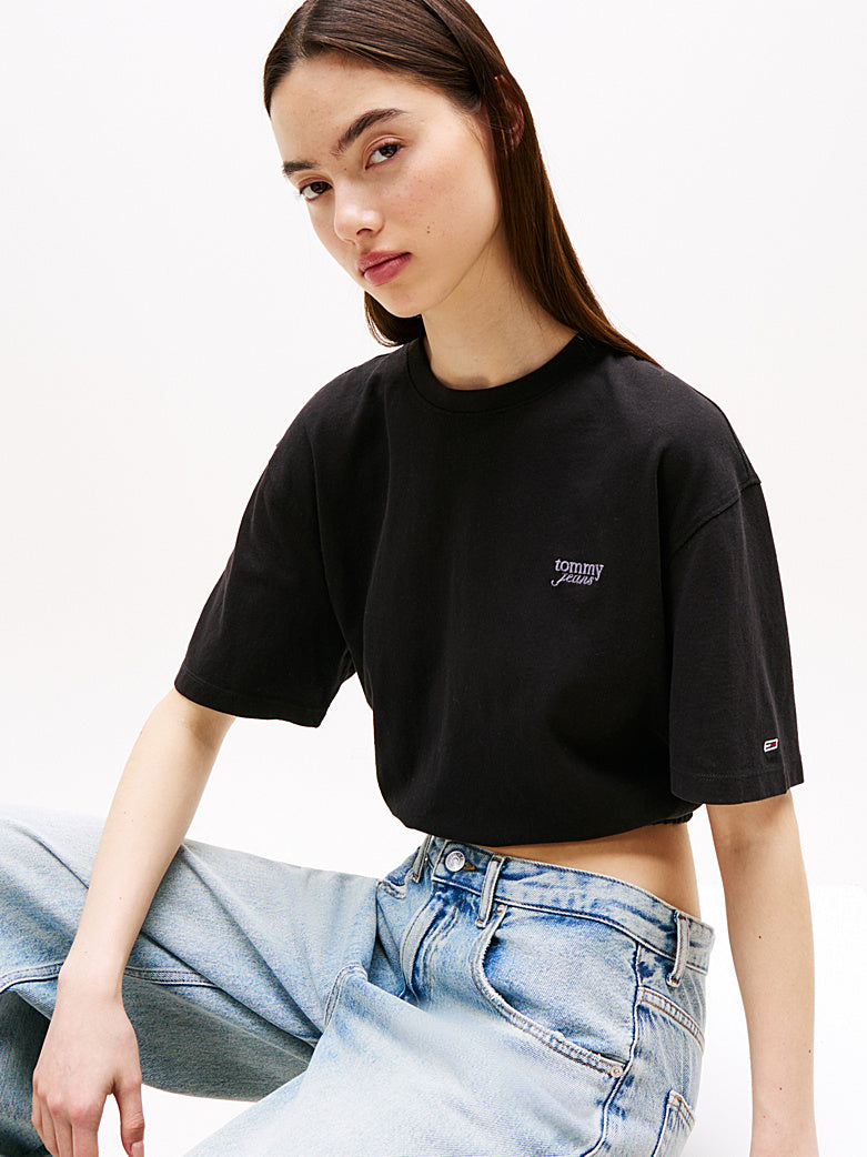 T-Shirt crop over con schiena scoperta nero