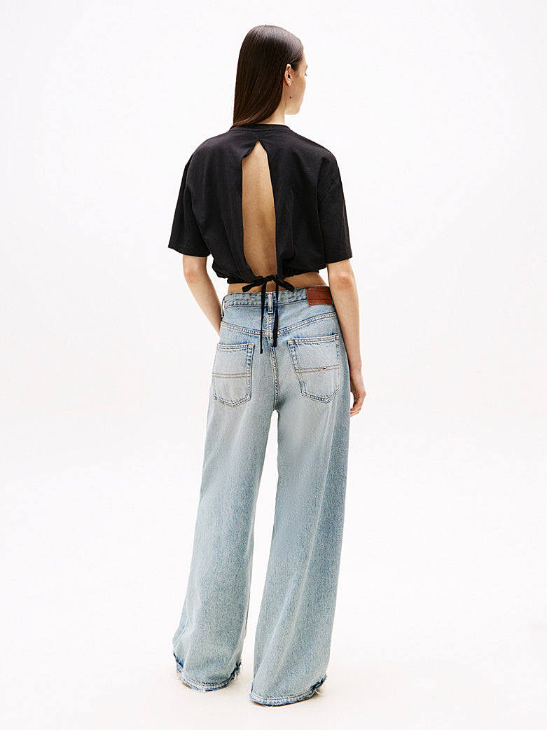 T-Shirt crop over con schiena scoperta nero