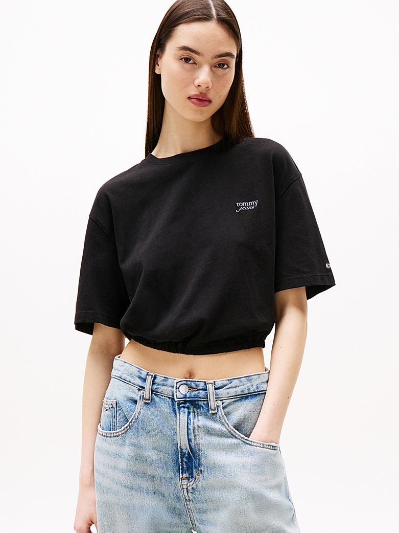 T-Shirt crop over con schiena scoperta nero
