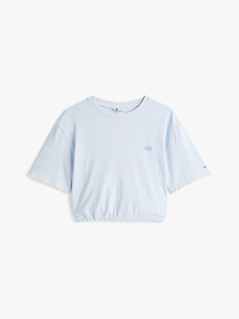 T-Shirt crop over con schiena scoperta celeste