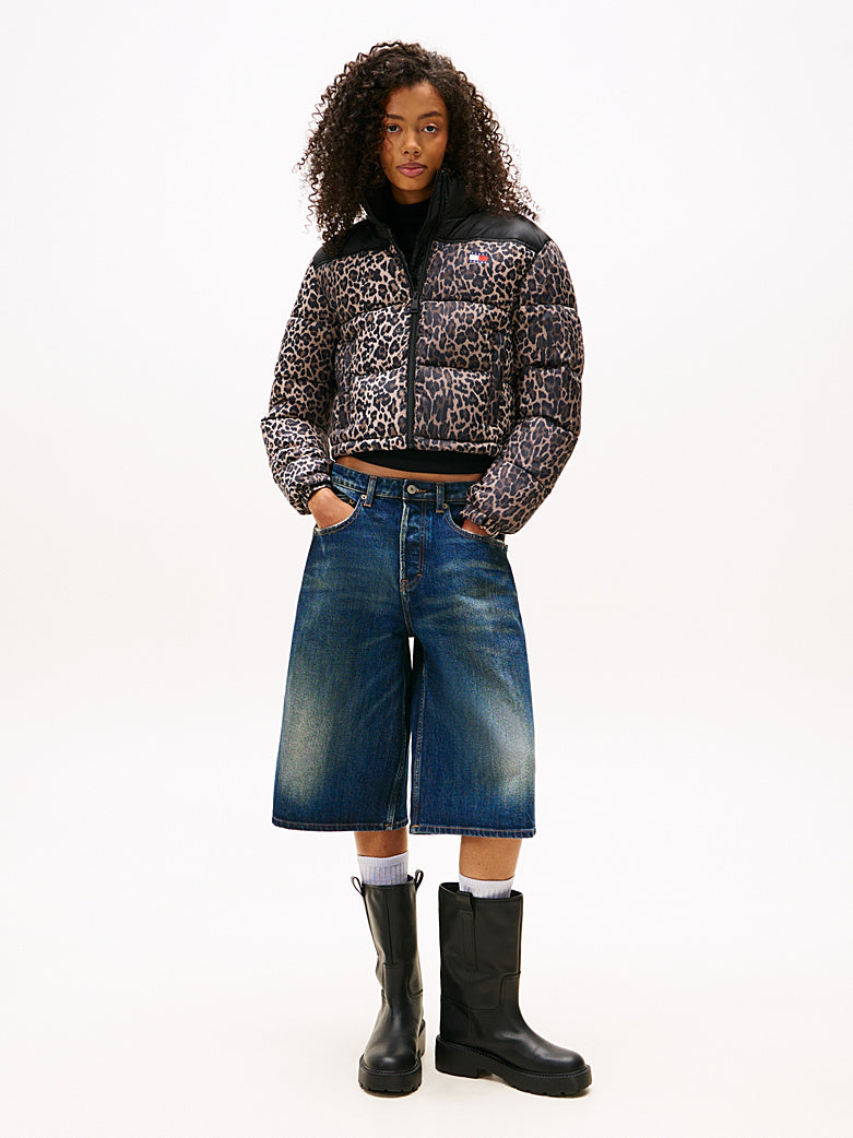 Giacca imbottita crop leopardata
