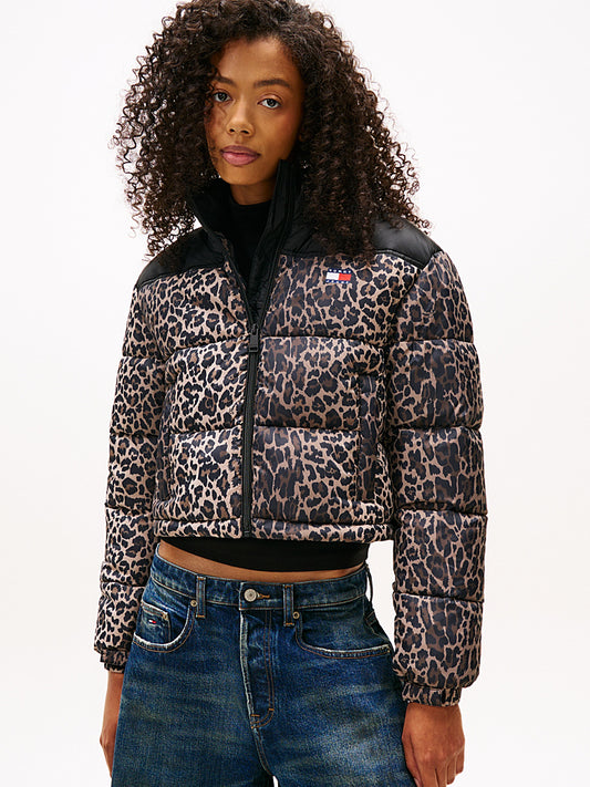 Giacca imbottita crop leopardata