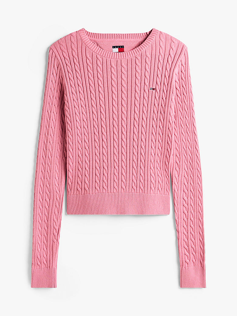 Pullover Tommy Jeans in maglia intrecciata rosa