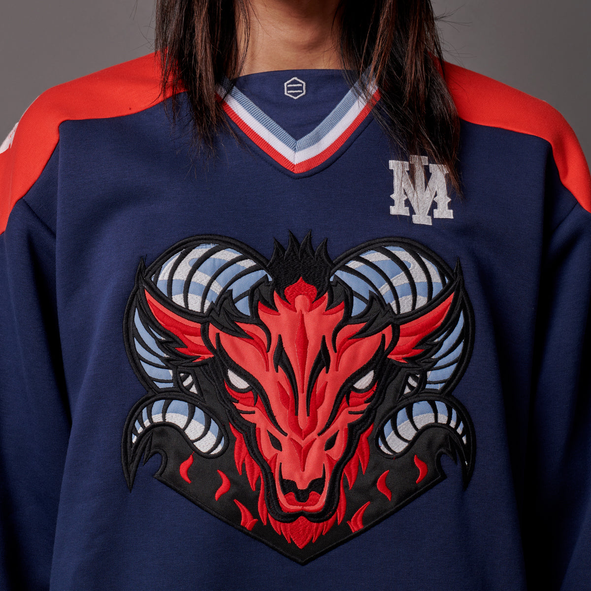 Felpa Goat Hockey girocollo blu