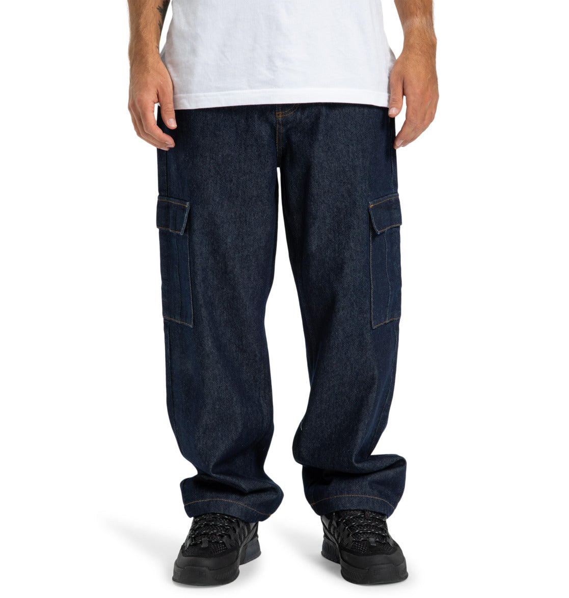 Jeans baggy cargo denim scuro