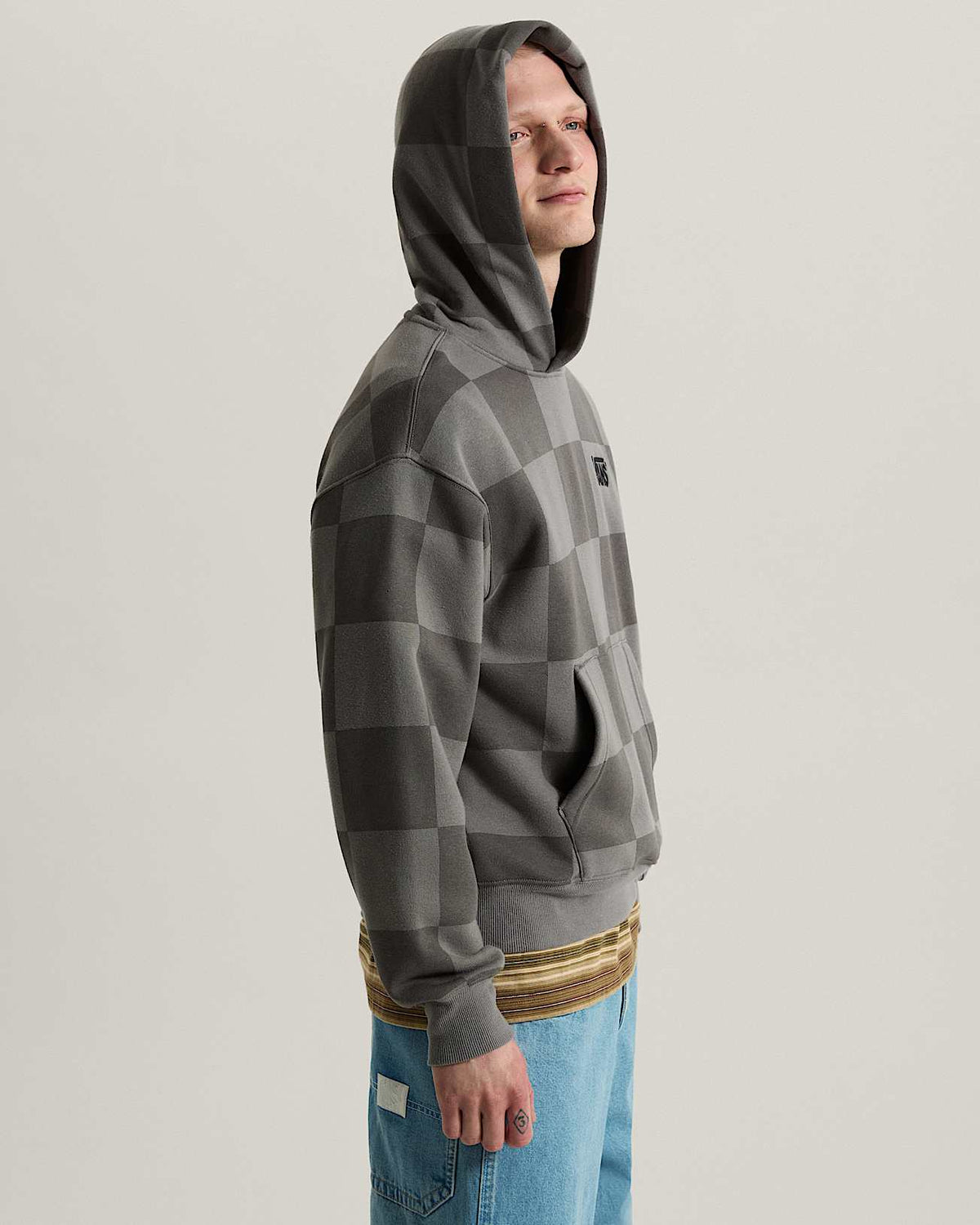 Felpa Vans checkboard con cappuccio grigio
