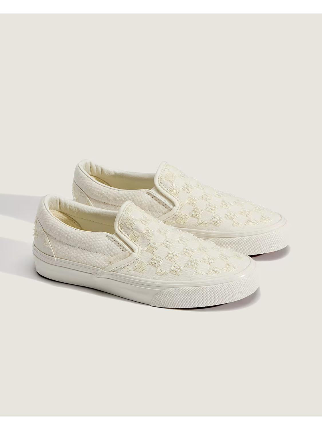 Vans Slip on checkerboard con glitter panna