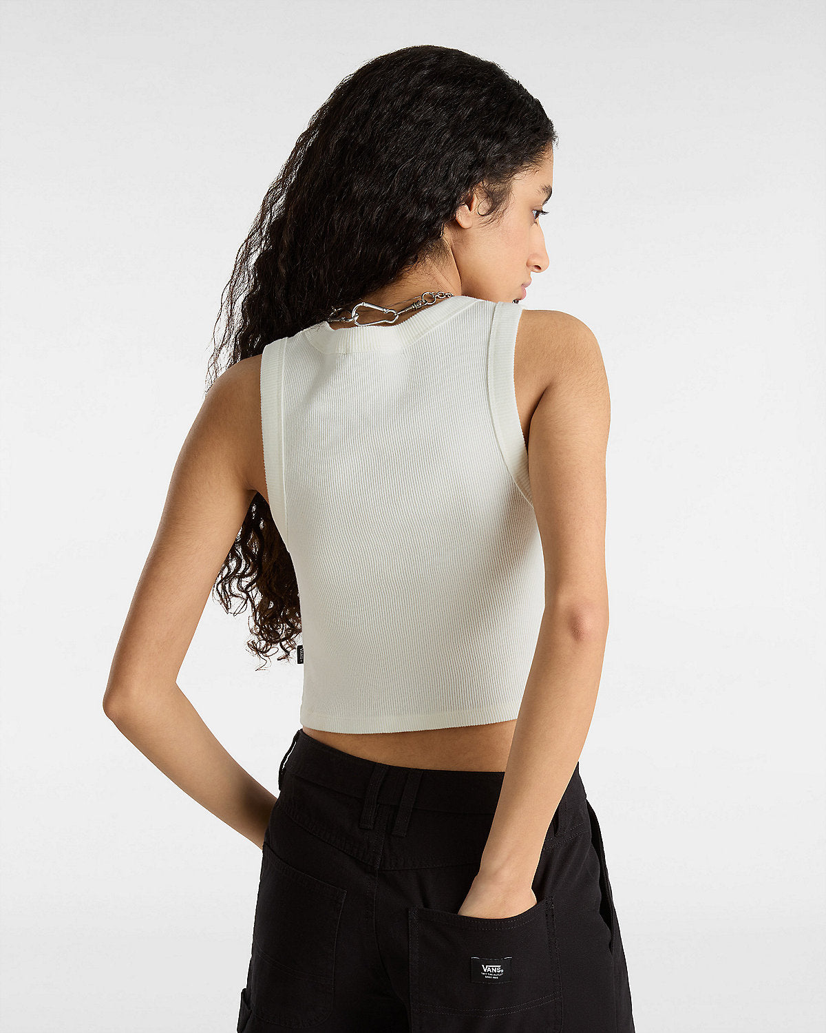 Canotta Drew a coste crop bianca