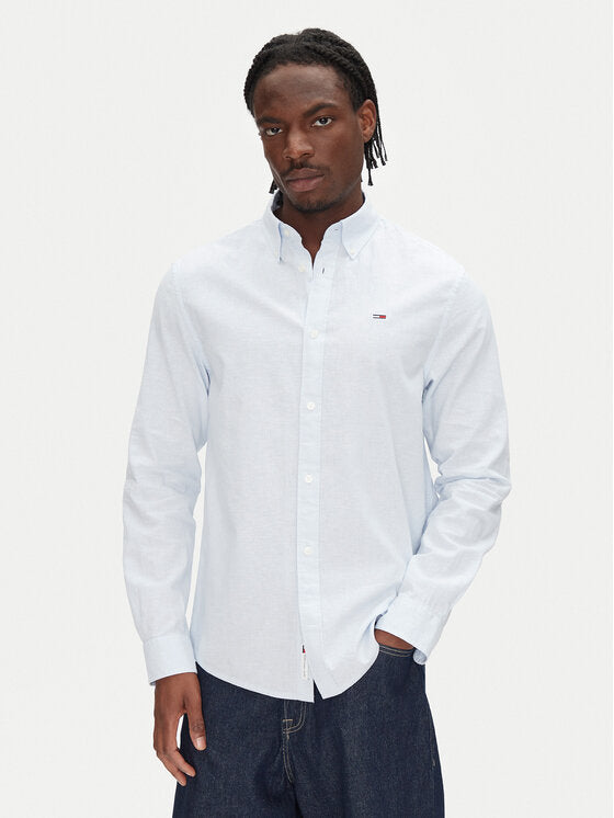 Camicia Tommy jeans in lino celeste
