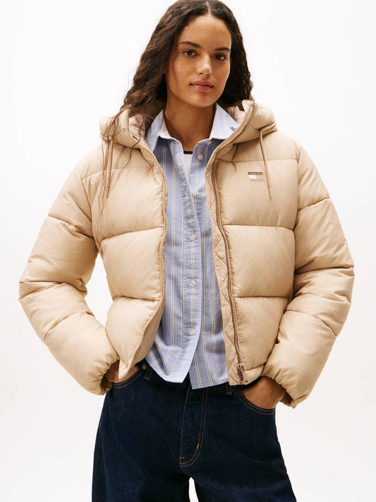 Piumino imbottito idrorepellente con cappuccio beige