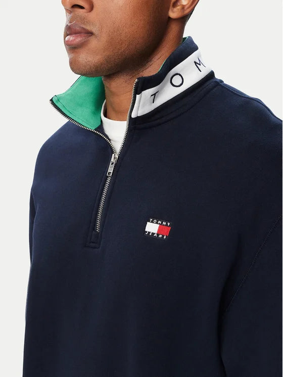 Felpa Tommy 1/4 zip girocollo blu