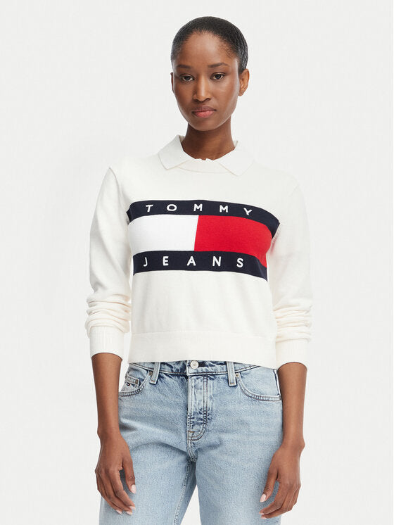 Maglioncino Tommy Jeans crop bianco