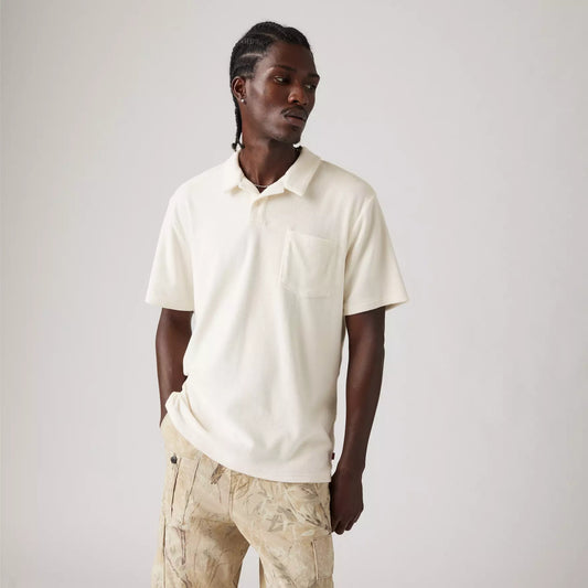Polo Terry con taschino panna