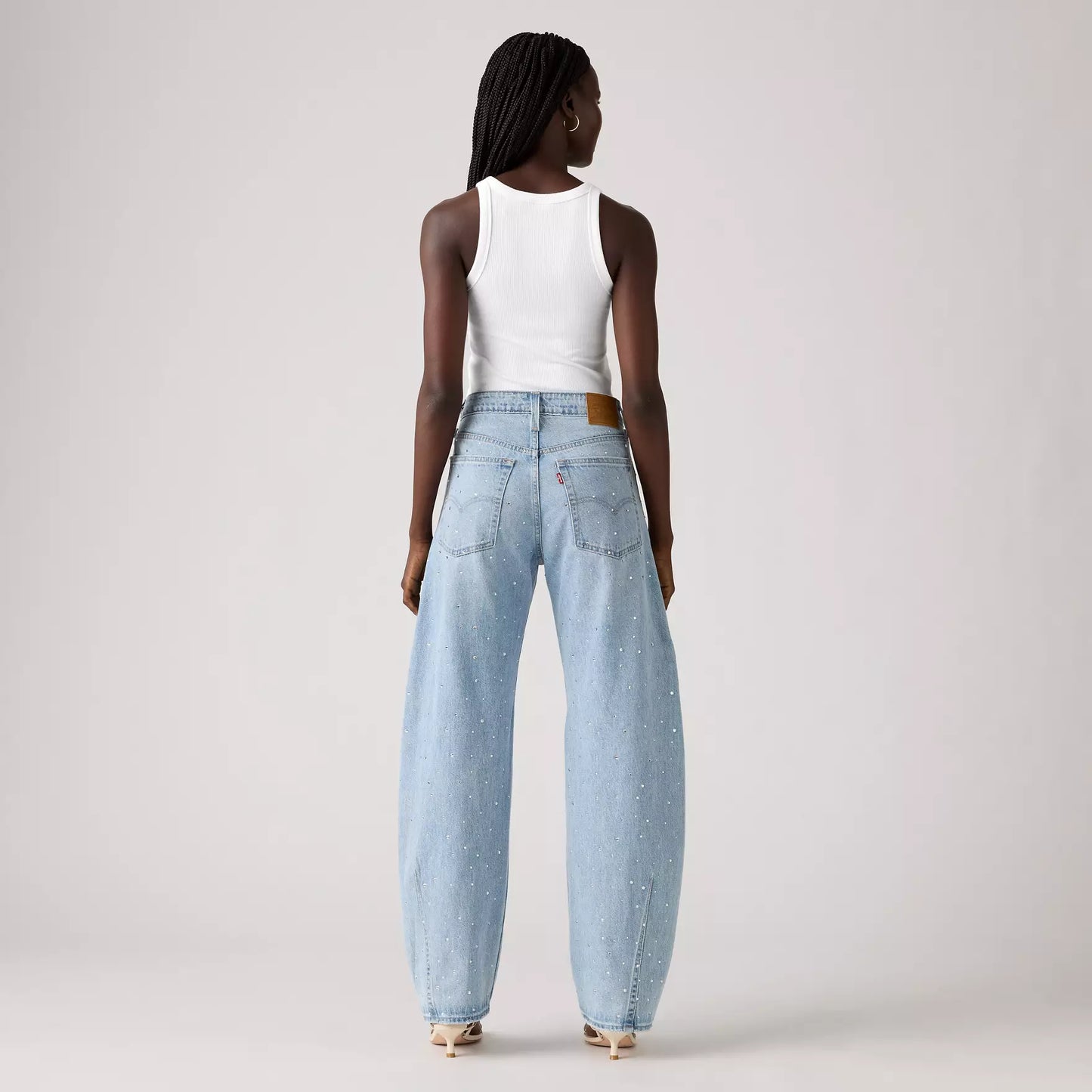Jeans Baggy dad barrel denim chiaro + paiettes
