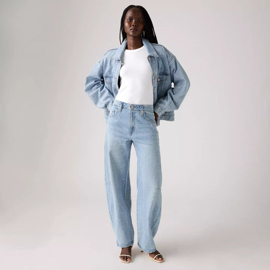 Jeans Baggy dad barrel denim chiaro + paiettes