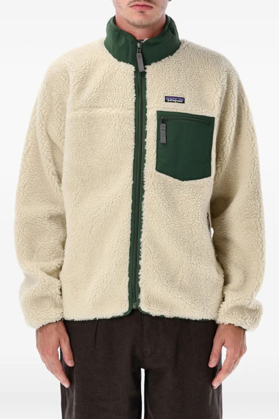 Giacca Classic retro full zip panna/verdone