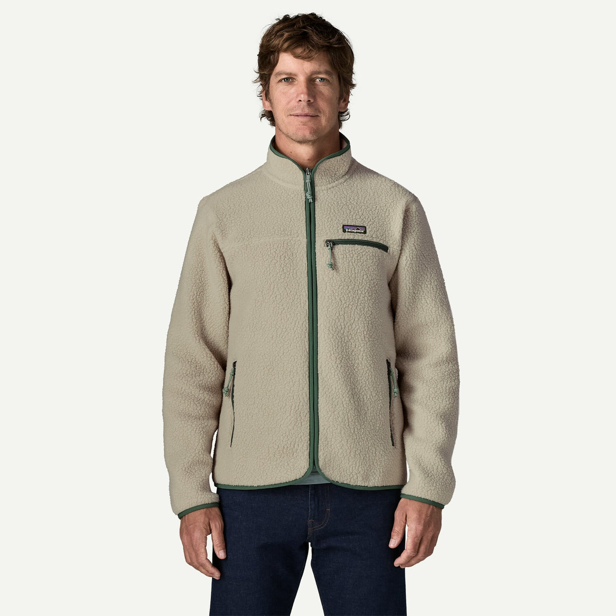 Giacca Retro in pile full zip panna