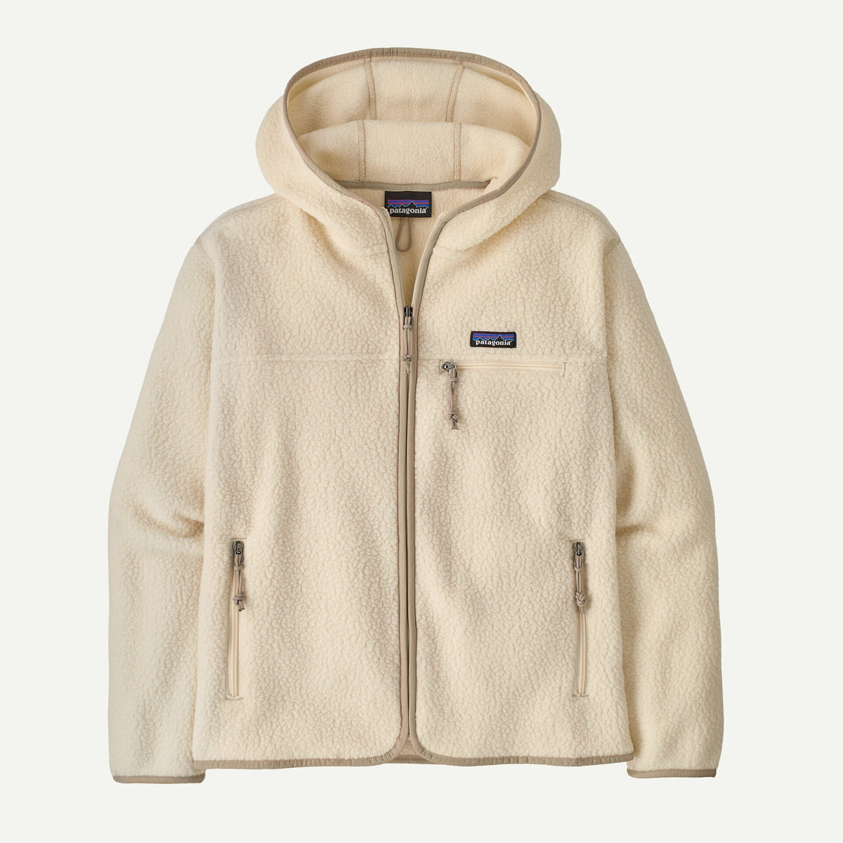 Giacca Retro in pile full zip con cappuccio panna