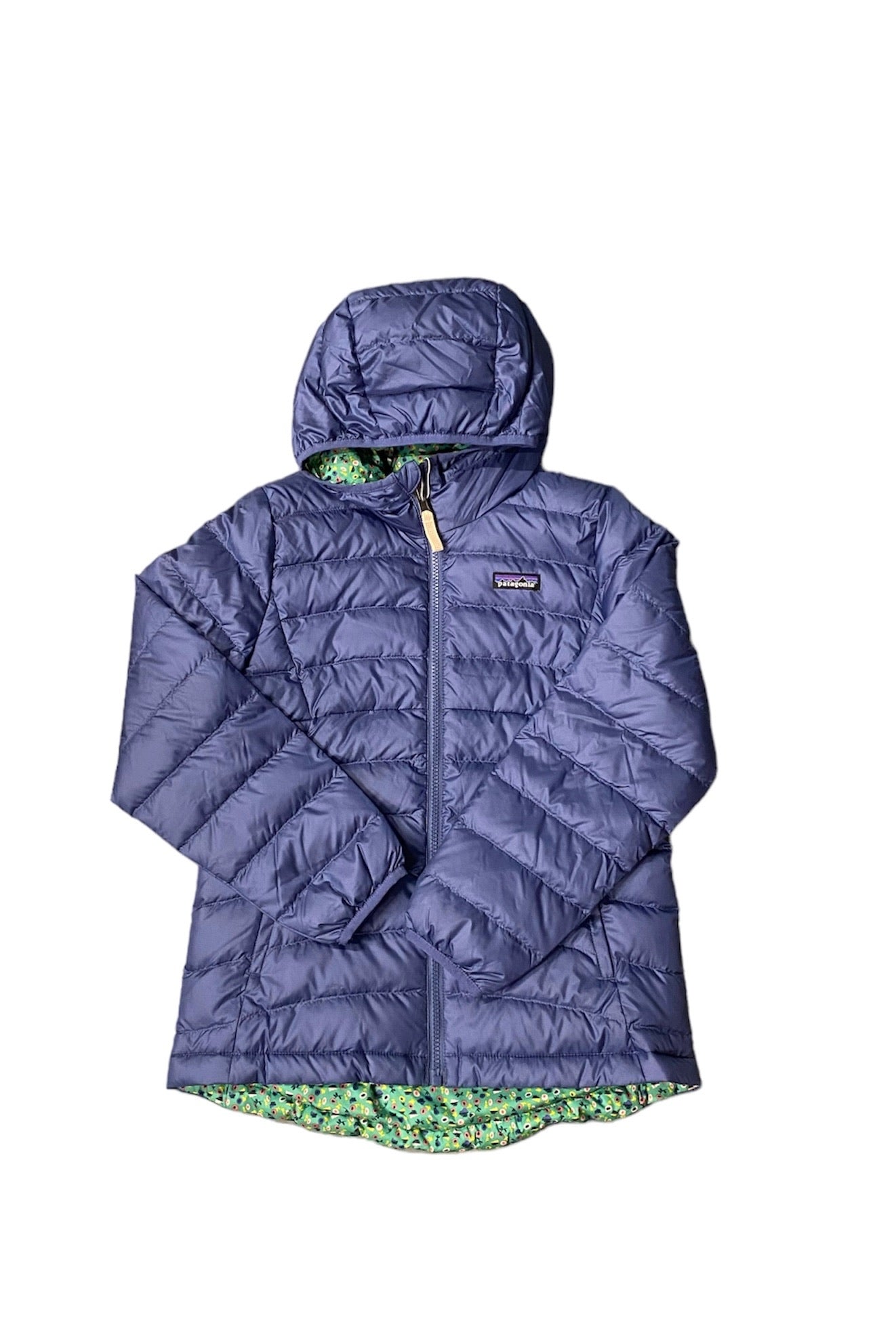 Giacca Patagonia reversibile con cappuccio viola/verde - 2/10 ANNI