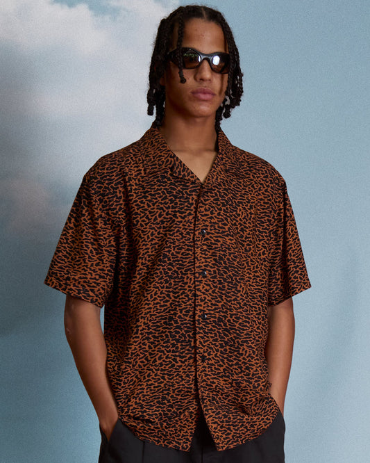 Camicia Utopias print fantasia nero/arancione