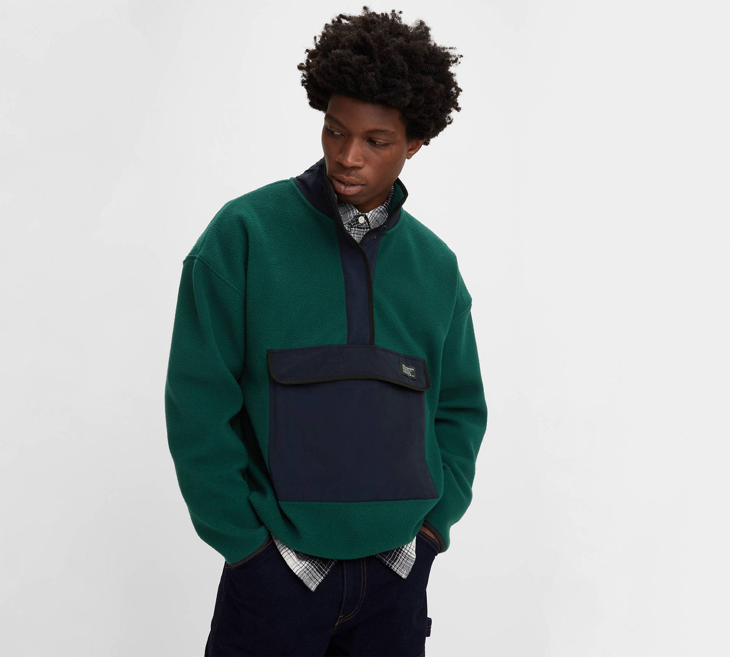 Pile Polar Mock Neck in pile girocollo verde/blu