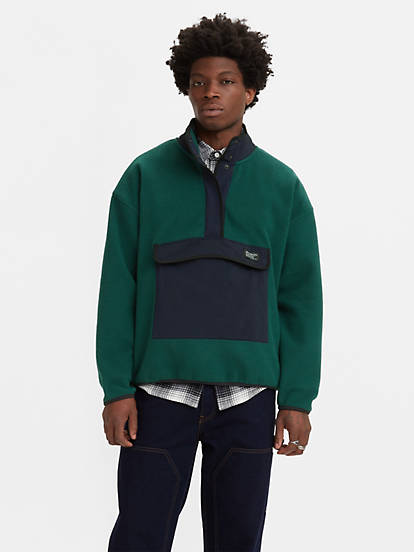 Pile Polar Mock Neck in pile girocollo verde/blu