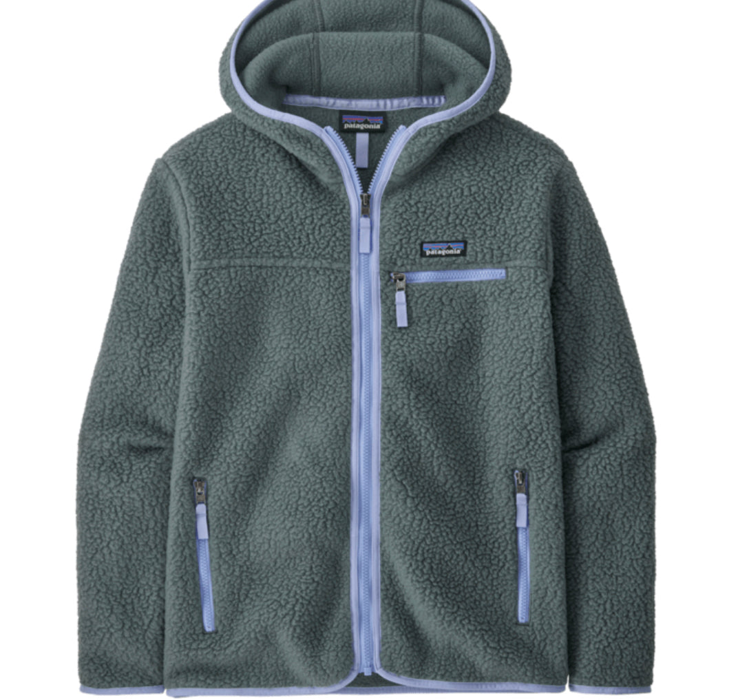 Felpa Retro in pile full zip con cappuccio verde/lilla