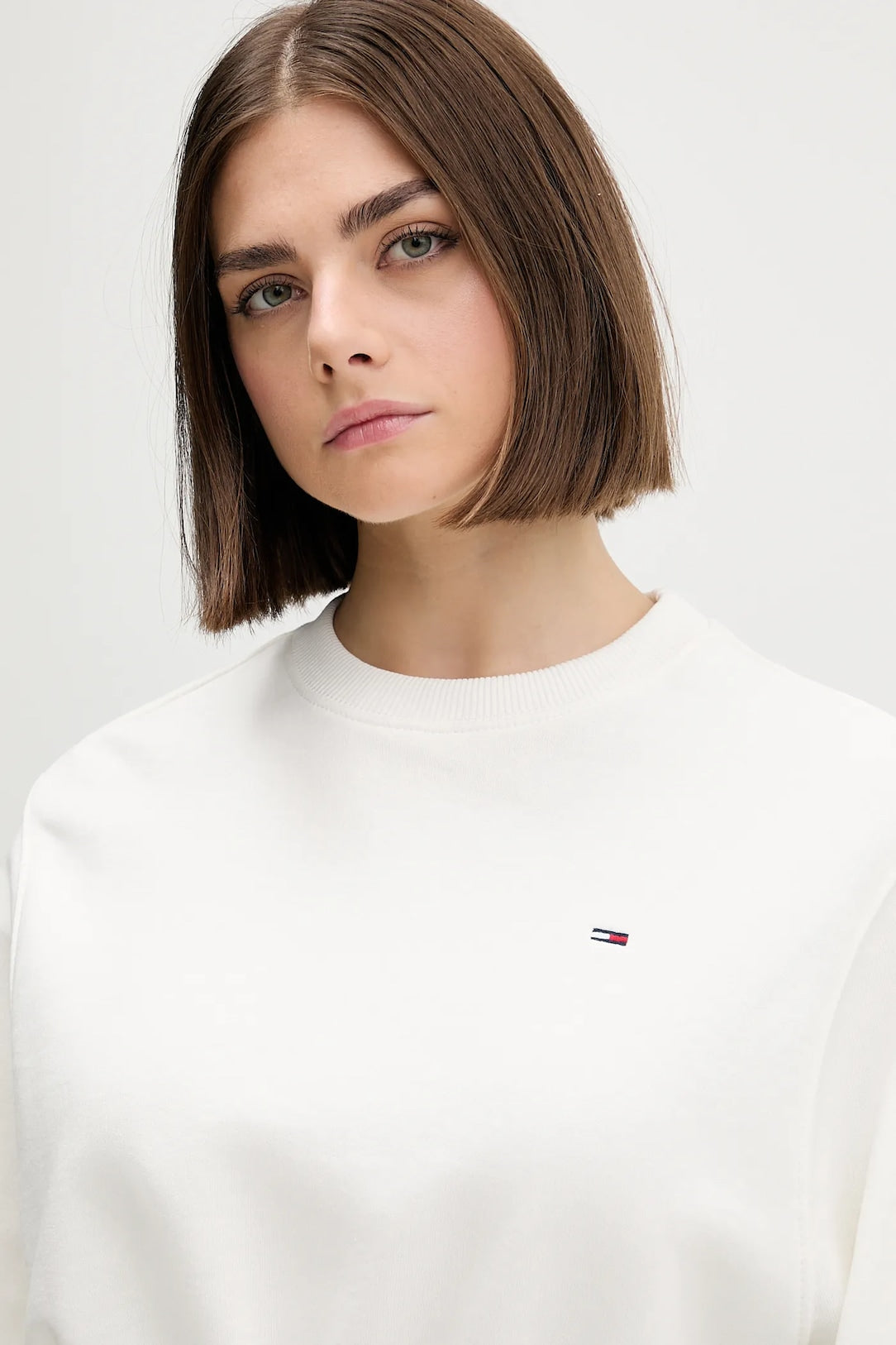 Felpa Tommy Jeans crop girocollo bianco