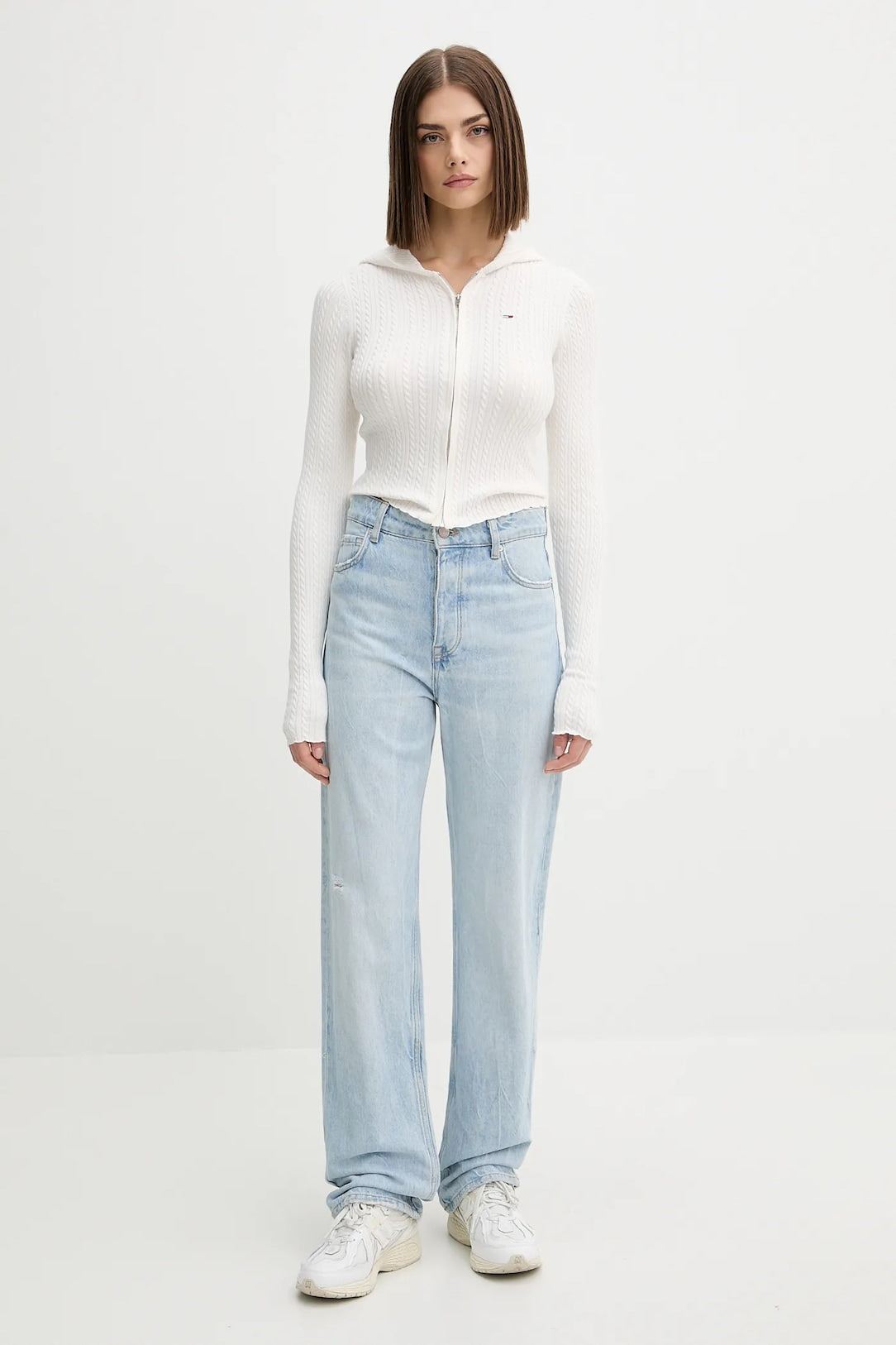 Cardigan Tommy Jeans full zip con cappuccio bianco