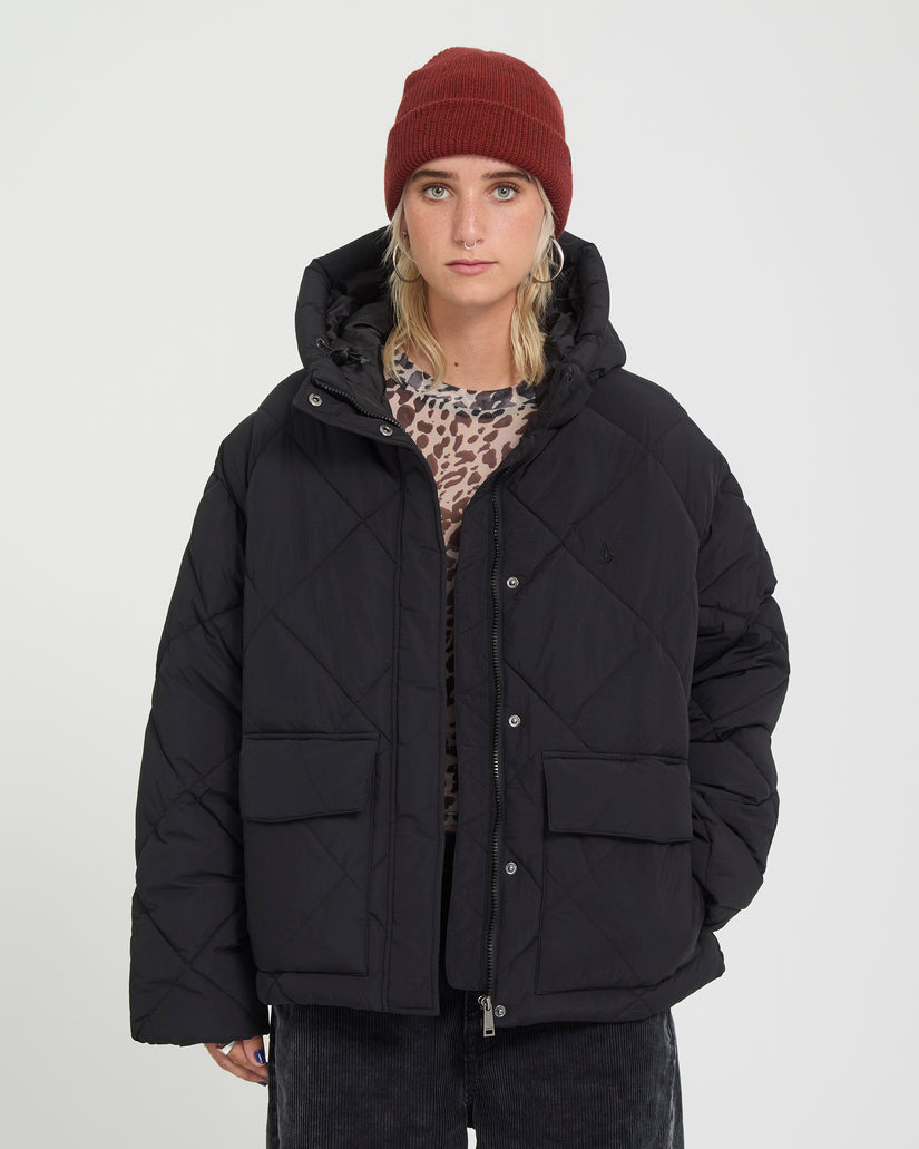 Giacca Out of boxy puff con cappuccio nero