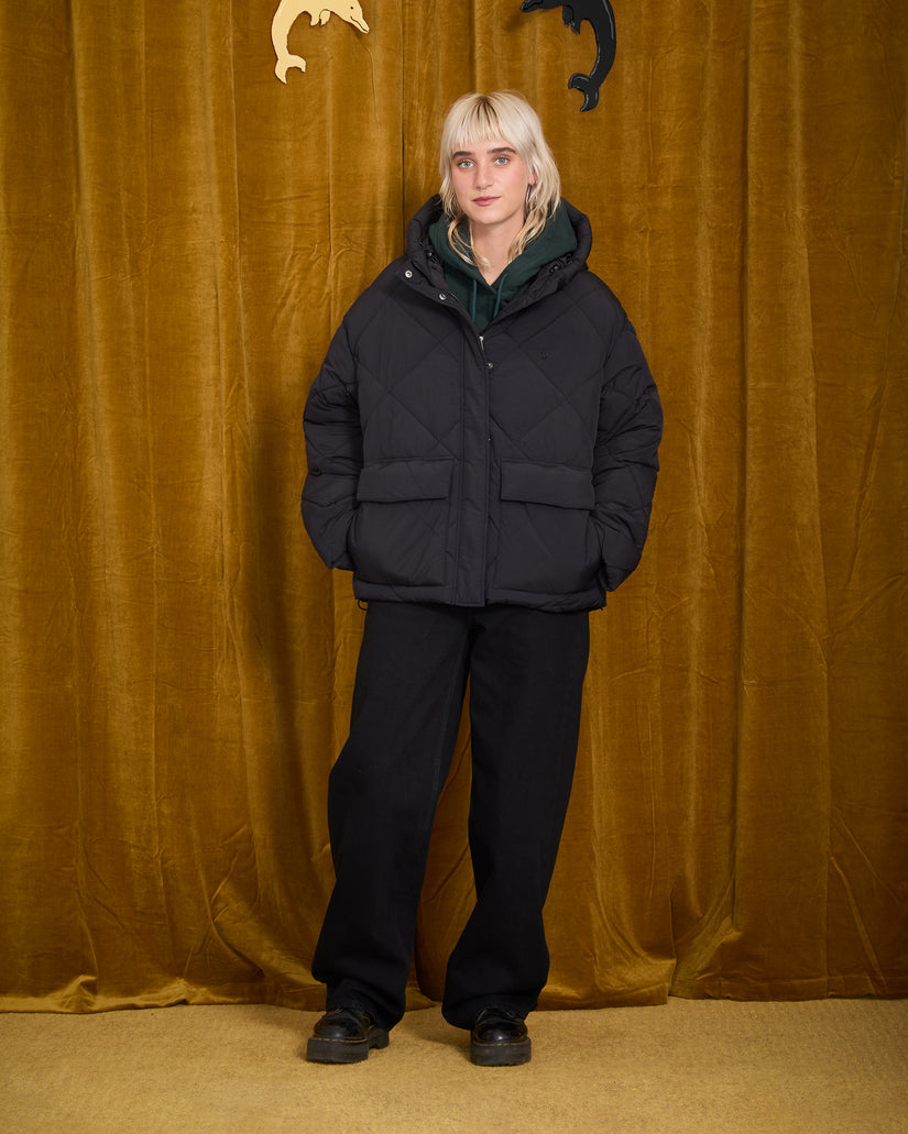 Giacca Out of boxy puff con cappuccio nero
