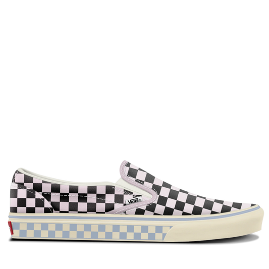 Vans Slip on checkboard in tessuto rosa celeste