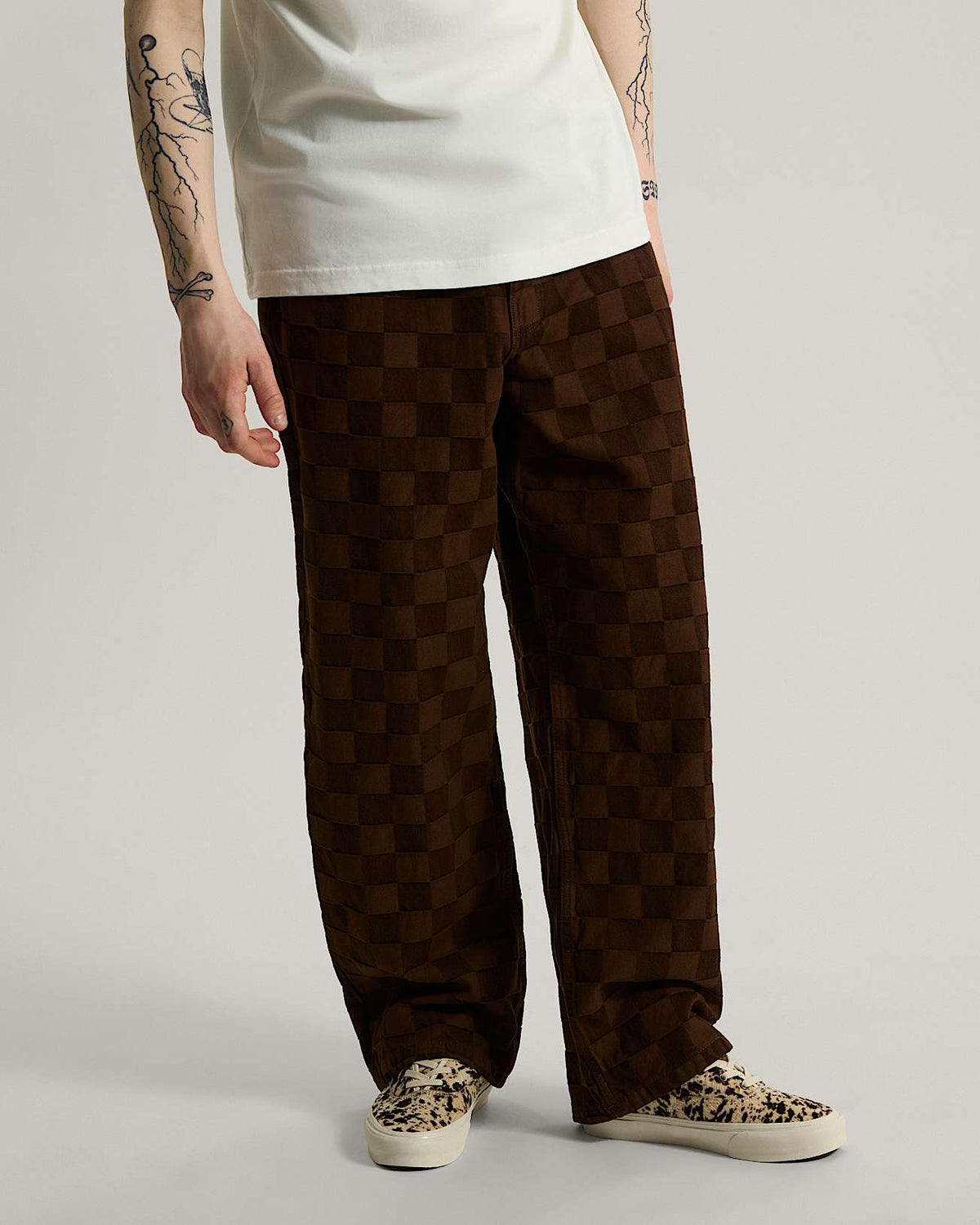 Jeans Check-5 baggy checkboard marrone