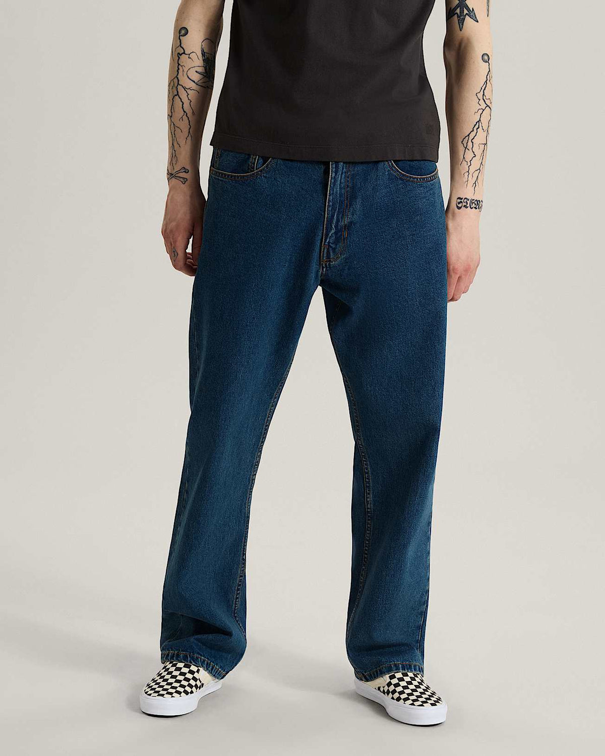Jeans Check 5 straight in denim blu