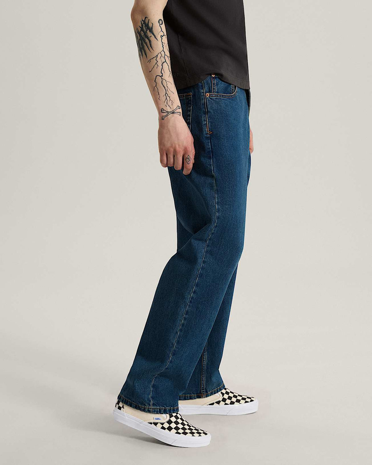 Jeans Check 5 straight in denim blu