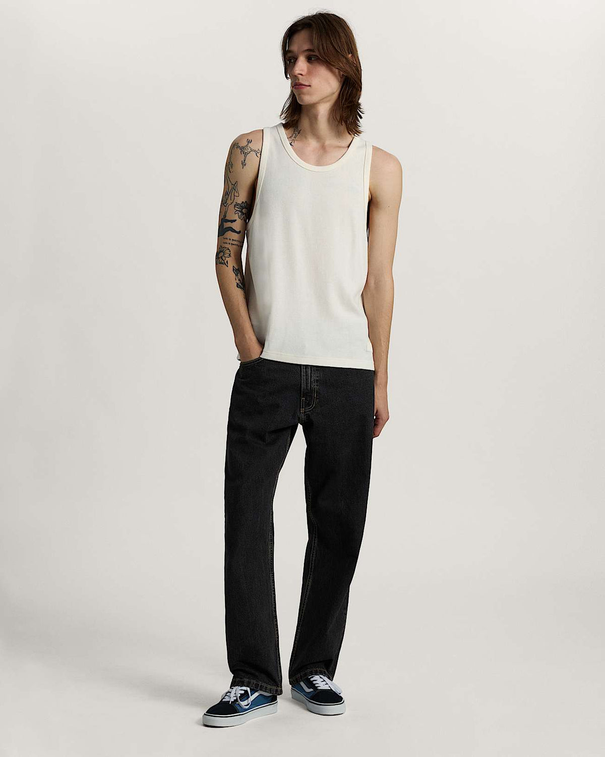 Jeans Check 5 straight in denim nero