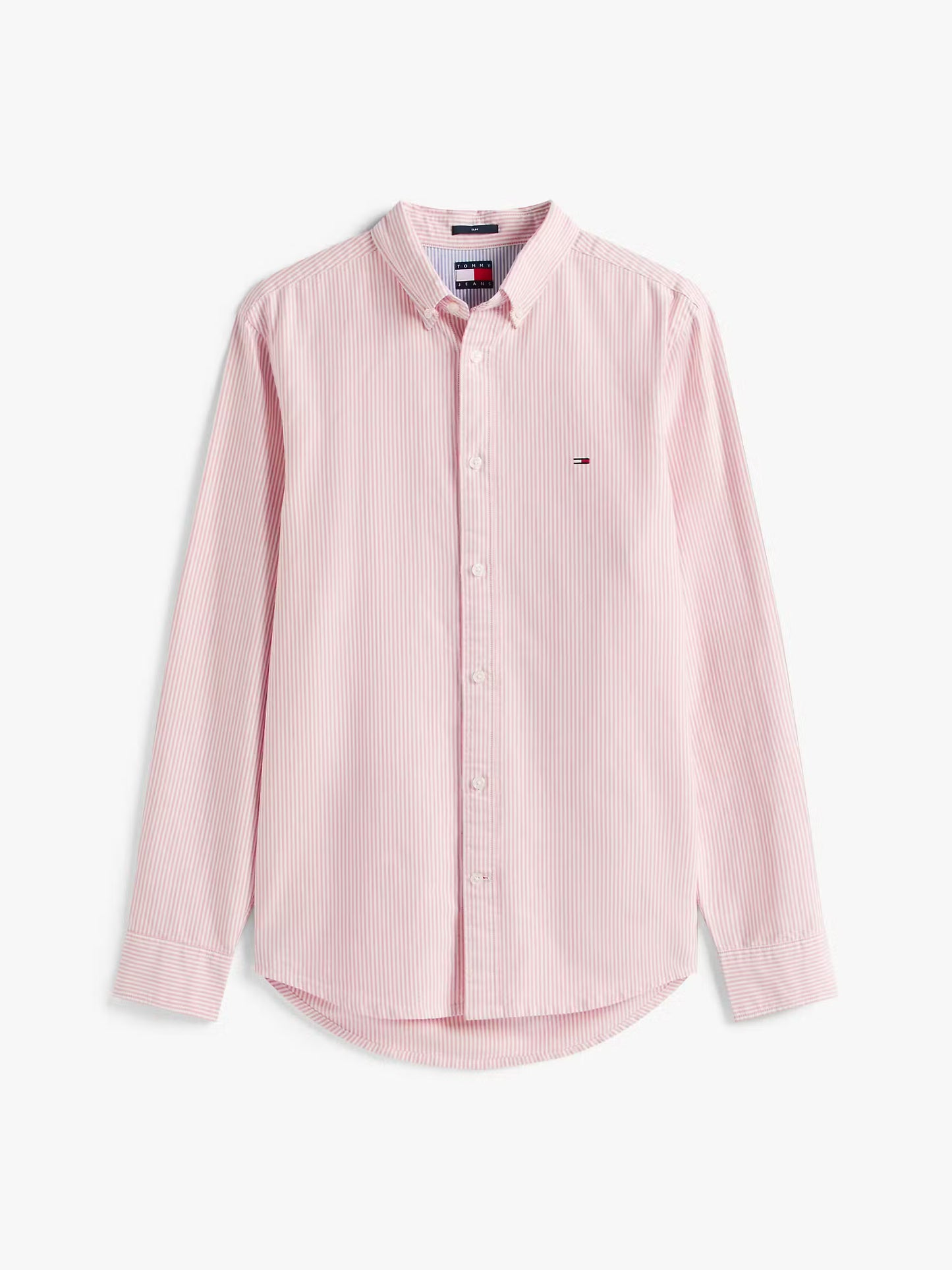 Camicia Oxford slim stretch bianca a righe rosse