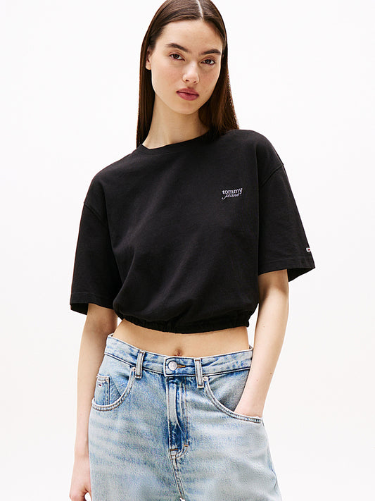 T-Shirt crop over con schiena scoperta nero