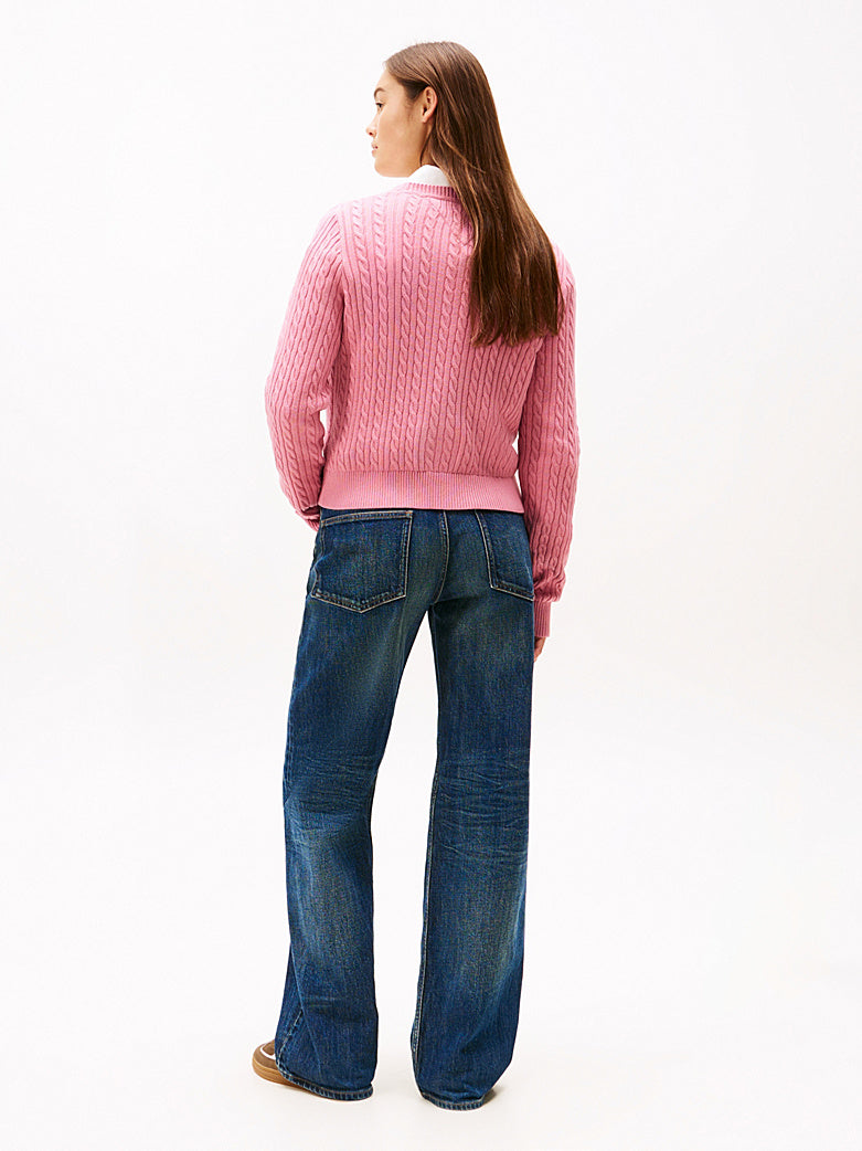 Pullover Tommy Jeans in maglia intrecciata rosa