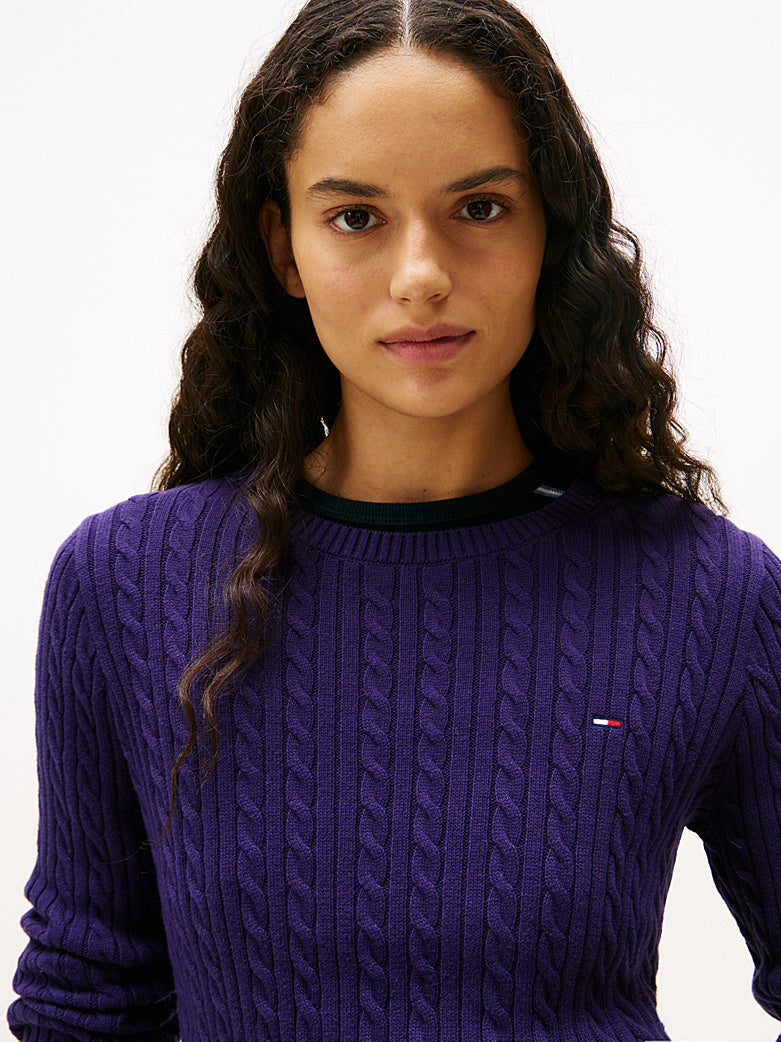 Pullover Tommy Jeans in maglia intrecciata viola
