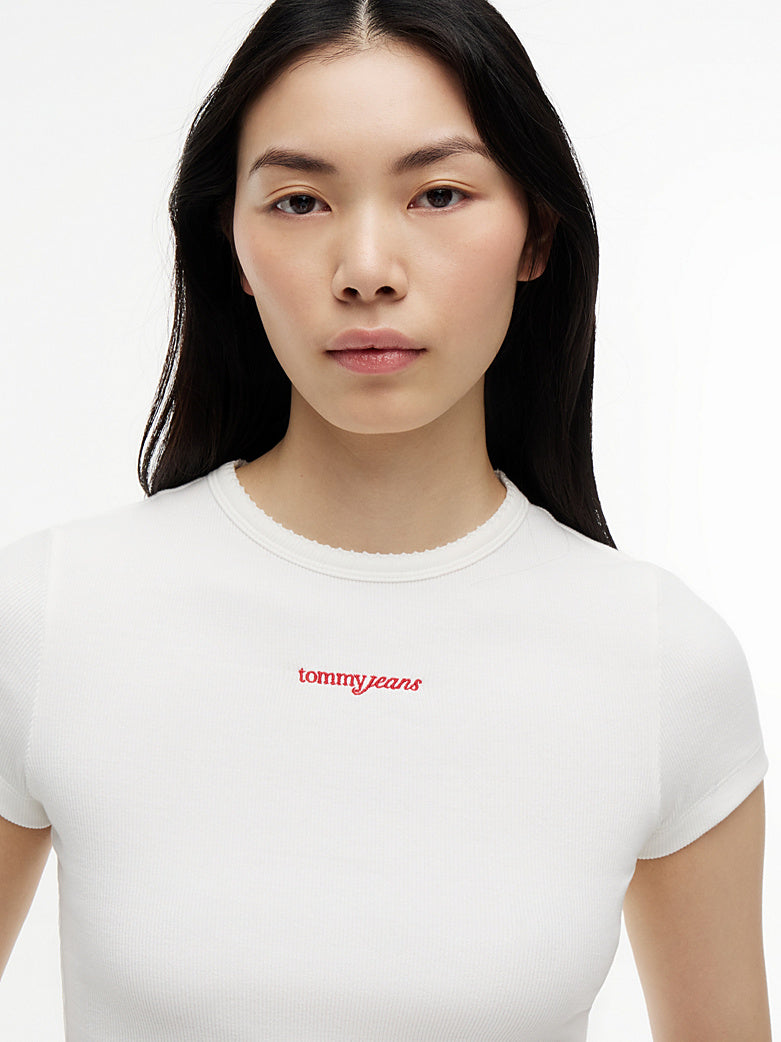 T-Shirt Tommy jeans slim fit a coste bianco