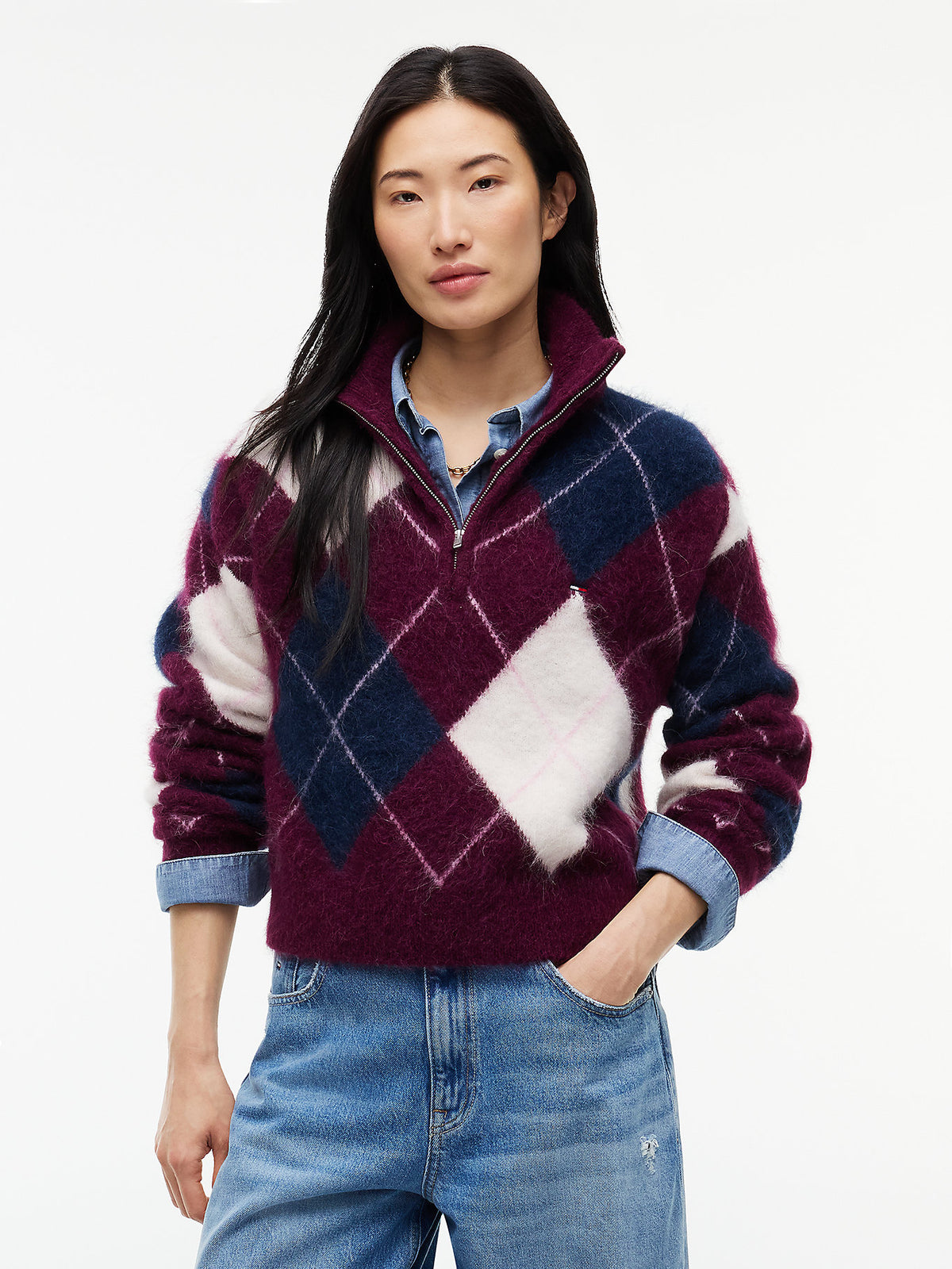 Maglioncino Tommy Jeans 1/4 zip a quadri a fantasia