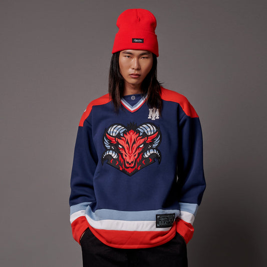 Felpa Goat Hockey girocollo blu