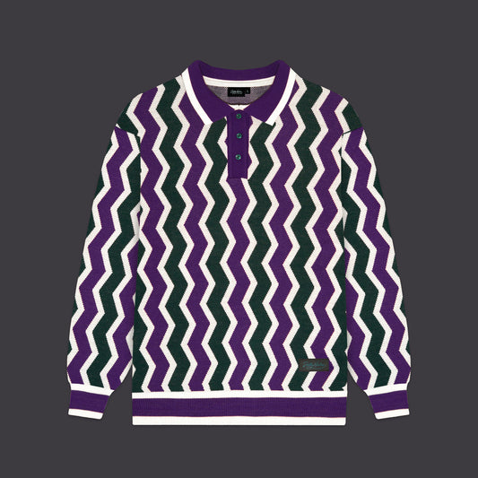 Polo a maglioncino Chevron in cotone fantasia