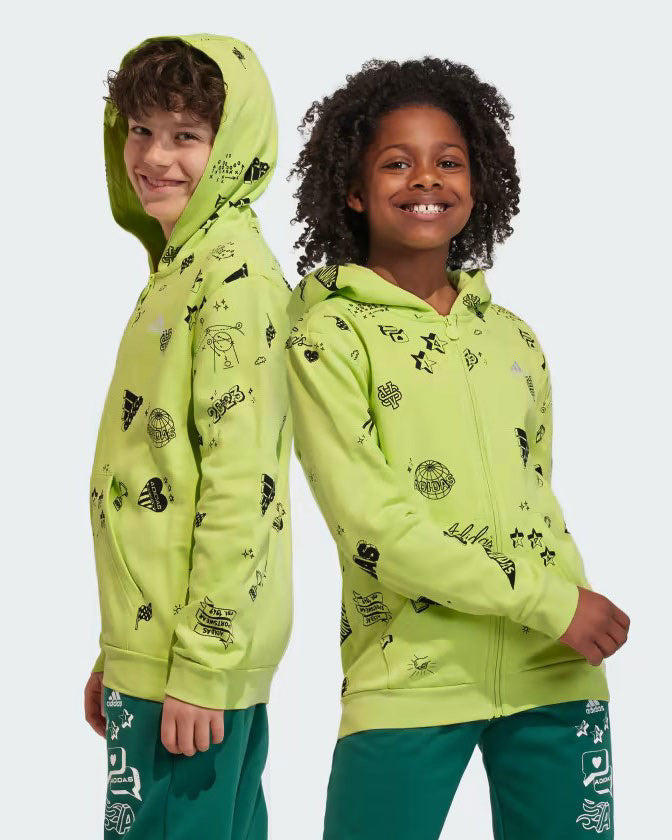 Felpa Brand Love full zip con cappuccio verde - 7/14 ANNI