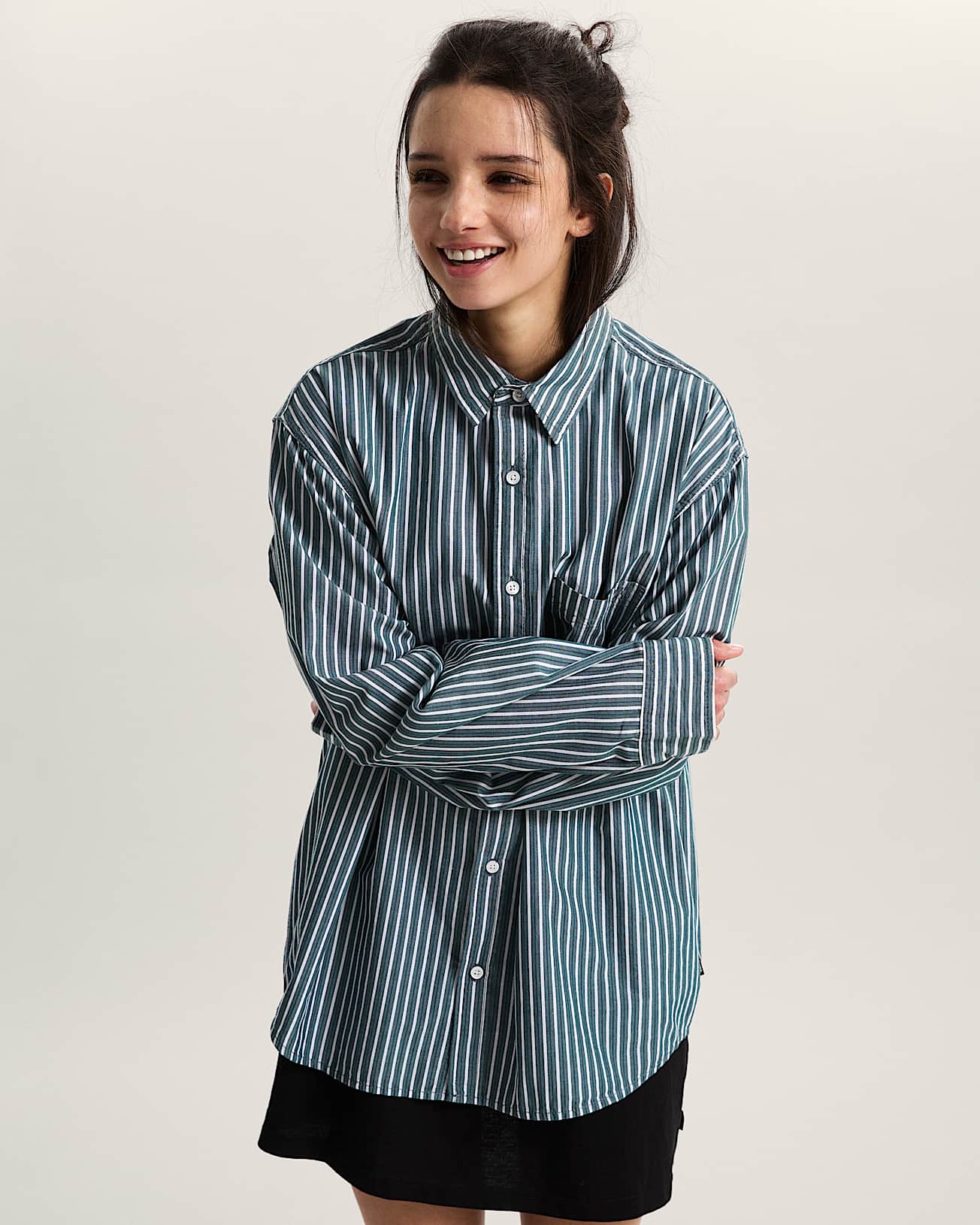 Camicia Dobby a righe bianco/blu